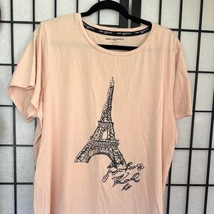 Karl Lagerfeld Light Pink Tee with Black Eiffel Tower Graphic